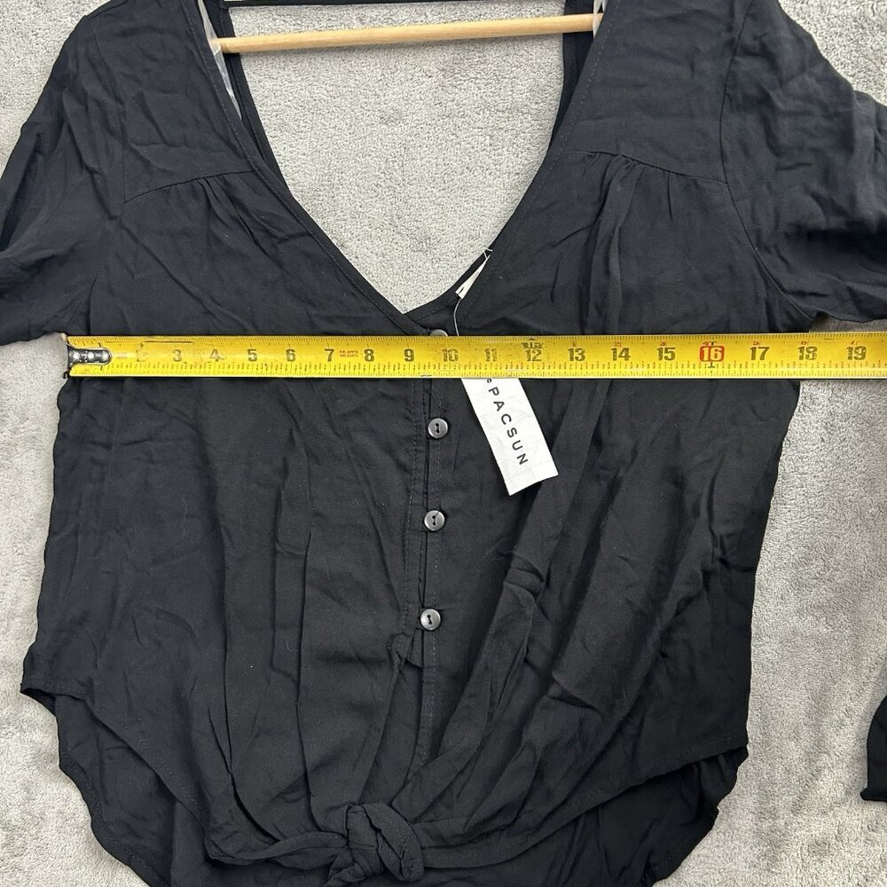 LA HEARTS Shirt Womens Small Black Flare Sleeve Top V-Neck Front Tie Casual - Picture 3 of 12